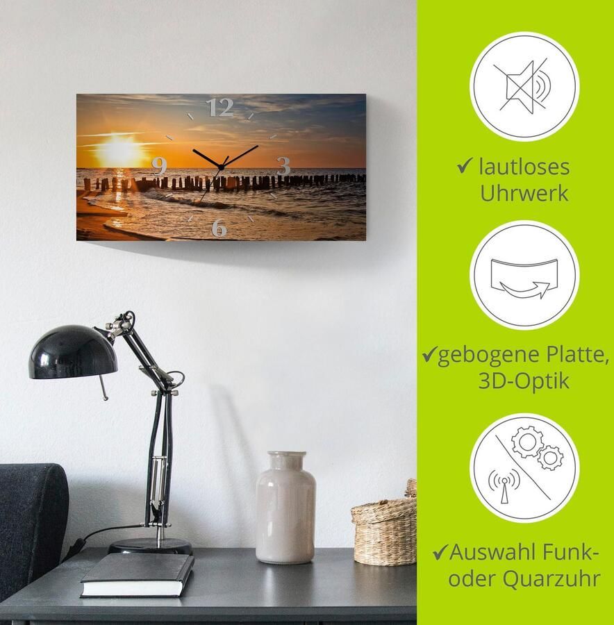 Artland Wandklok Mooie zonsondergang aan het strand 3d-look geschulpt met kwarts- of radiografisch uurwerk verschillende maten - Foto 6