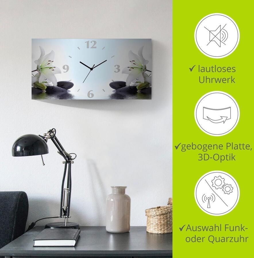 Artland Wandklok Nadonna lelies en spa stenen in het water 3d-look geschulpt met kwarts- of radiografisch uurwerk verschillende maten - Foto 6