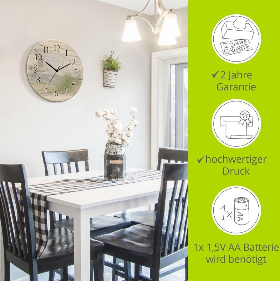 Artland Wandklok Noordzeestrand met meeuwen optioneel verkrijgbaar met kwarts- of radiografisch uurwerk geruisloos zonder tikkend geluid - Foto 2