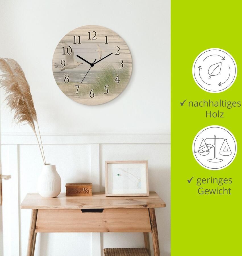 Artland Wandklok Noordzeestrand met meeuwen optioneel verkrijgbaar met kwarts- of radiografisch uurwerk geruisloos zonder tikkend geluid - Foto 4