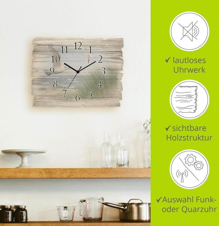 Artland Wandklok Noordzeestrand met meeuwen optioneel verkrijgbaar met kwarts- of radiografisch uurwerk geruisloos zonder tikkend geluid - Foto 6