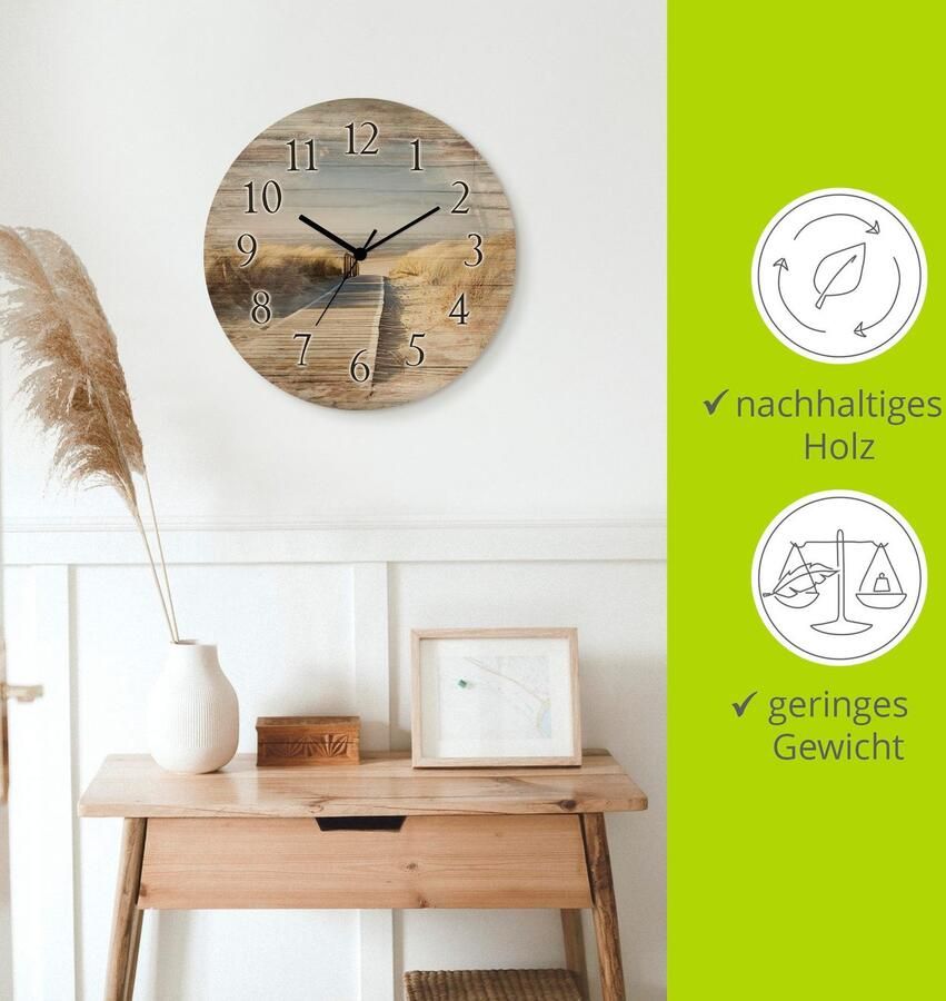 Artland Wandklok Noordzeestrand op Langeoog pier optioneel verkrijgbaar met kwarts- of radiografisch uurwerk geruisloos zonder tikkend geluid - Foto 4