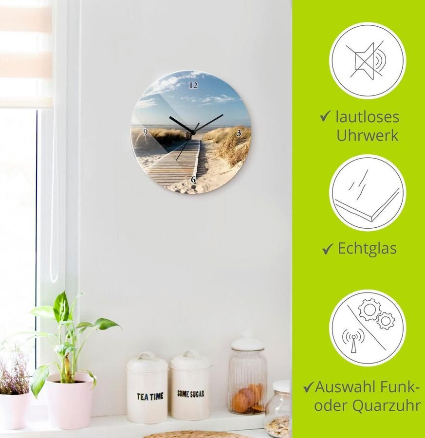 Artland Wandklok Noordzeestrand op Langeoog pier optioneel verkrijgbaar met kwarts- of radiografisch uurwerk geruisloos zonder tikkend geluid - Foto 6