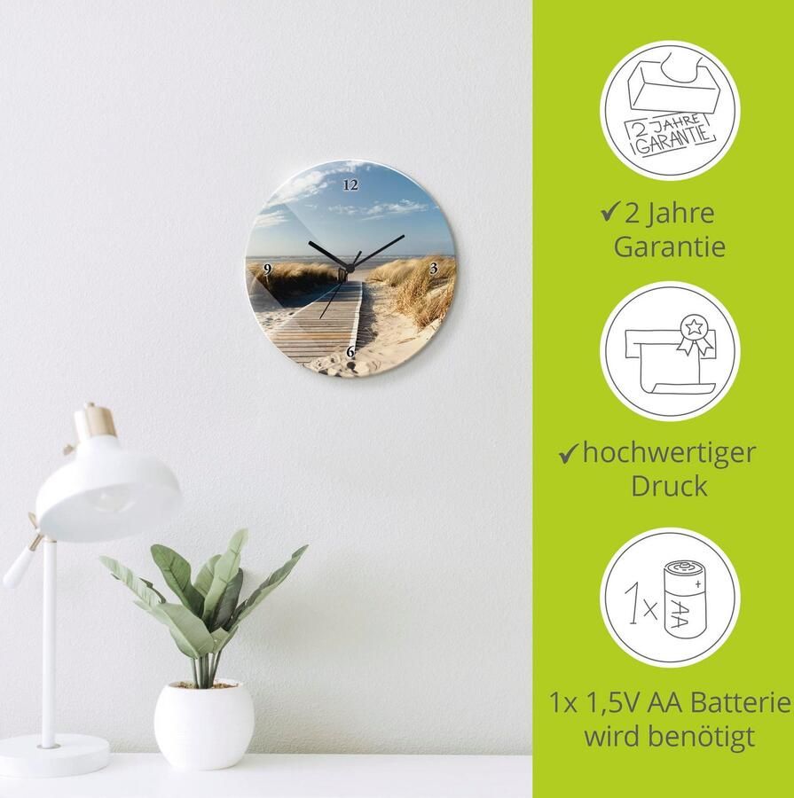 Artland Wandklok Noordzeestrand op Langeoog pier optioneel verkrijgbaar met kwarts- of radiografisch uurwerk geruisloos zonder tikkend geluid - Foto 5