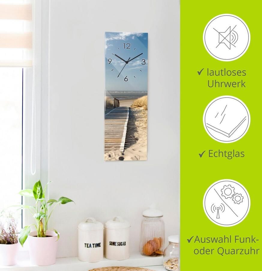 Artland Wandklok Noordzeestrand op Langeoog pier optioneel verkrijgbaar met kwarts- of radiografisch uurwerk geruisloos zonder tikkend geluid - Foto 6