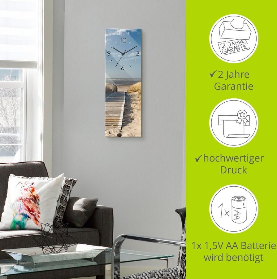 Artland Wandklok Noordzeestrand op Langeoog pier optioneel verkrijgbaar met kwarts- of radiografisch uurwerk geruisloos zonder tikkend geluid - Foto 5