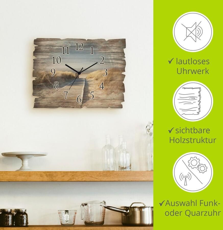 Artland Wandklok Noordzeestrand op Langeoog pier optioneel verkrijgbaar met kwarts- of radiografisch uurwerk geruisloos zonder tikkend geluid - Foto 9