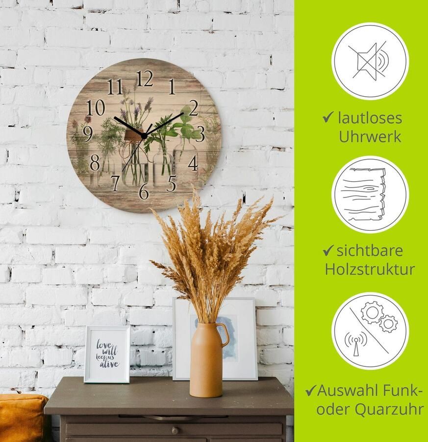 Artland Wandklok Oliën met kruiden optioneel verkrijgbaar met kwarts- of radiografisch uurwerk geruisloos zonder tikkend geluid - Foto 3