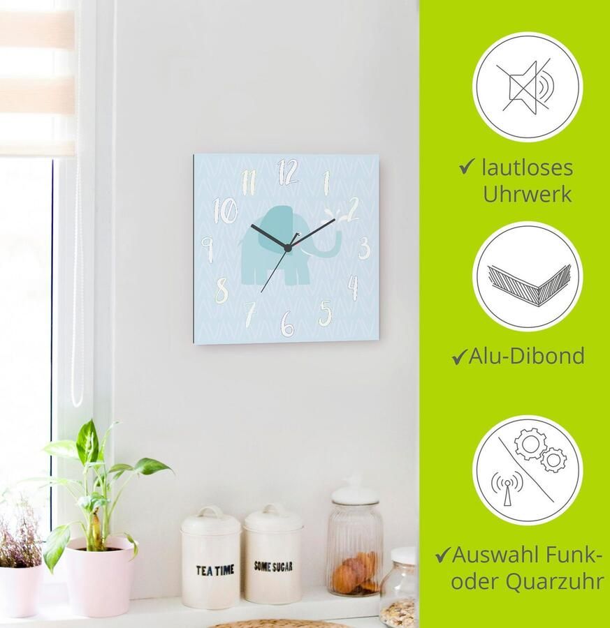 Artland Wandklok Olifant op blauw optioneel verkrijgbaar met kwarts- of radiografisch uurwerk geruisloos zonder tikkend geluid - Foto 5