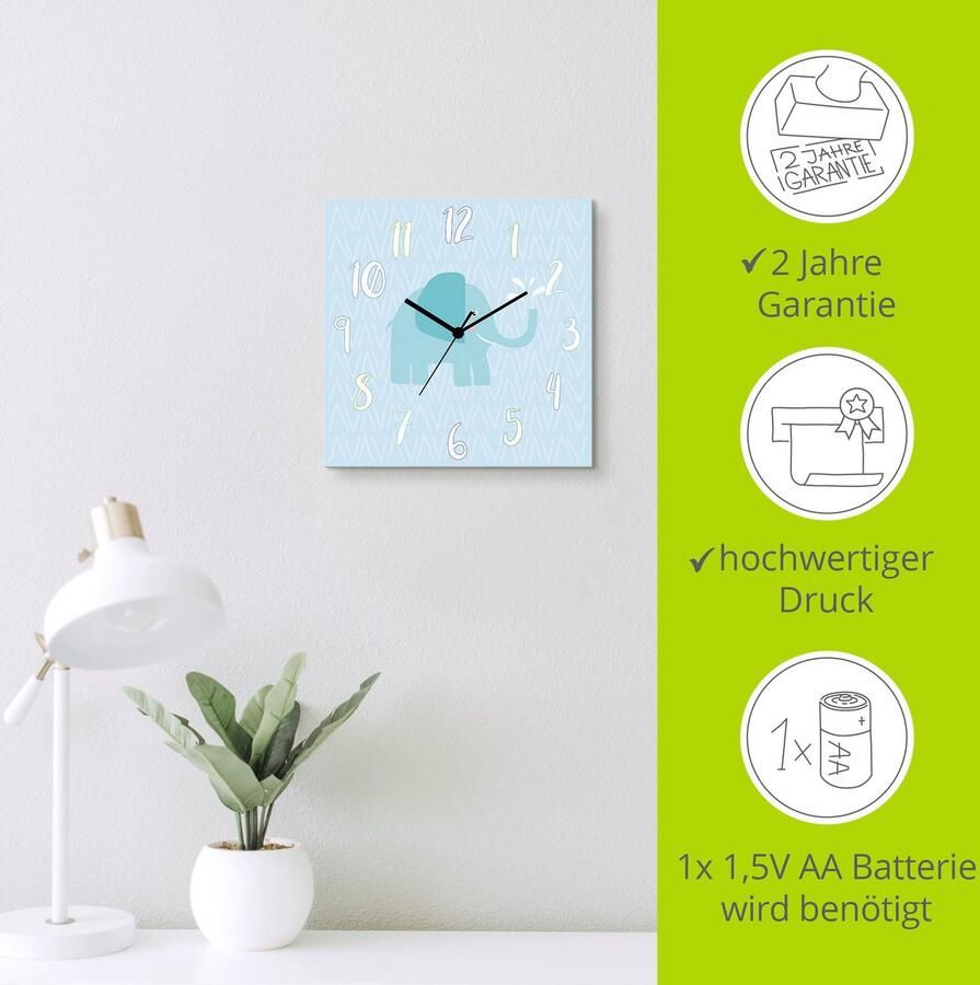 Artland Wandklok Olifant op blauw optioneel verkrijgbaar met kwarts- of radiografisch uurwerk geruisloos zonder tikkend geluid - Foto 4