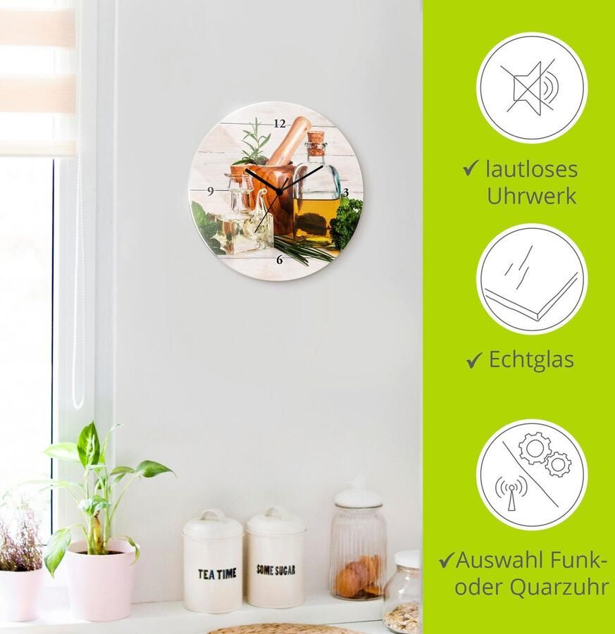Artland Wandklok Olijfolie en kruiden keuken optioneel verkrijgbaar met kwarts- of radiografisch uurwerk geruisloos zonder tikkend geluid - Foto 6