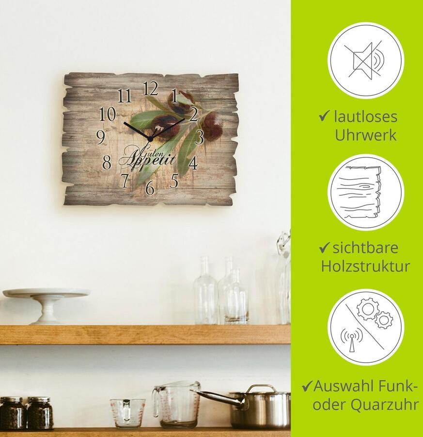 Artland Wandklok Olijven eet smakelijk optioneel verkrijgbaar met kwarts- of radiografisch uurwerk geruisloos zonder tikkend geluid - Foto 6