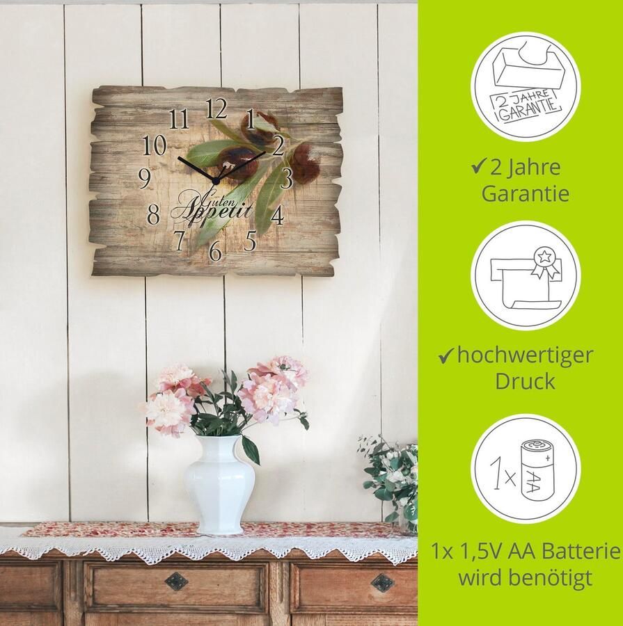 Artland Wandklok Olijven eet smakelijk optioneel verkrijgbaar met kwarts- of radiografisch uurwerk geruisloos zonder tikkend geluid - Foto 5