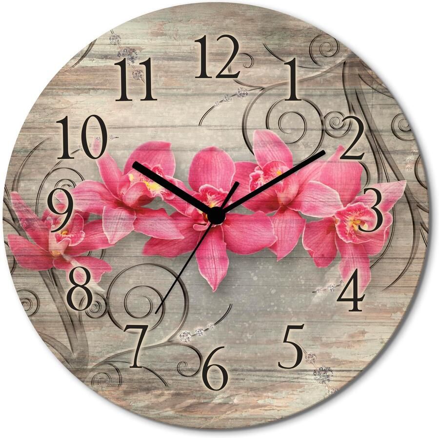 Artland Wandklok Roze orchideeën op ornamenten optioneel verkrijgbaar met kwarts- of radiografisch uurwerk geruisloos zonder tikkend geluid - Foto 6