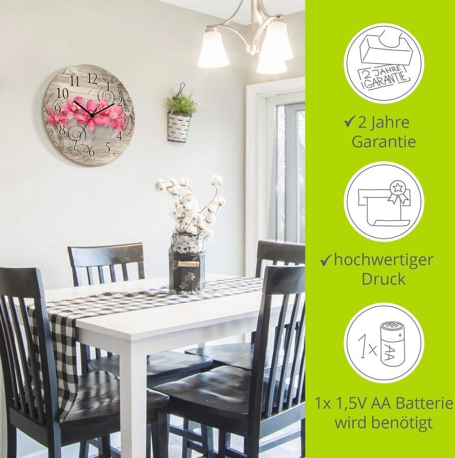 Artland Wandklok Roze orchideeën op ornamenten optioneel verkrijgbaar met kwarts- of radiografisch uurwerk geruisloos zonder tikkend geluid - Foto 2