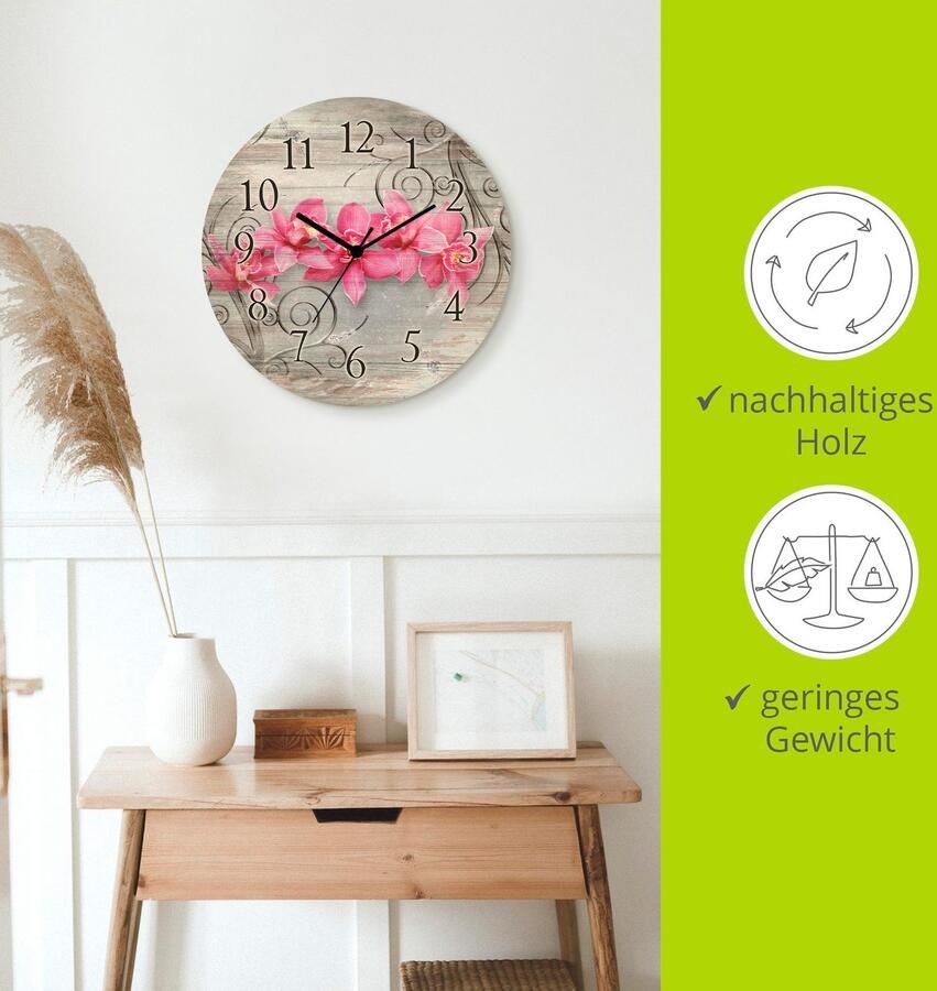 Artland Wandklok Roze orchideeën op ornamenten optioneel verkrijgbaar met kwarts- of radiografisch uurwerk geruisloos zonder tikkend geluid - Foto 4