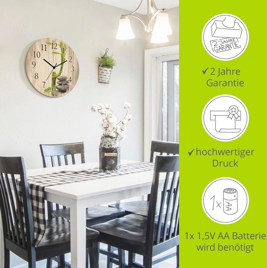 Artland Wandklok Spa concept basaltstenen optioneel verkrijgbaar met kwarts- of radiografisch uurwerk geruisloos zonder tikkend geluid - Foto 2