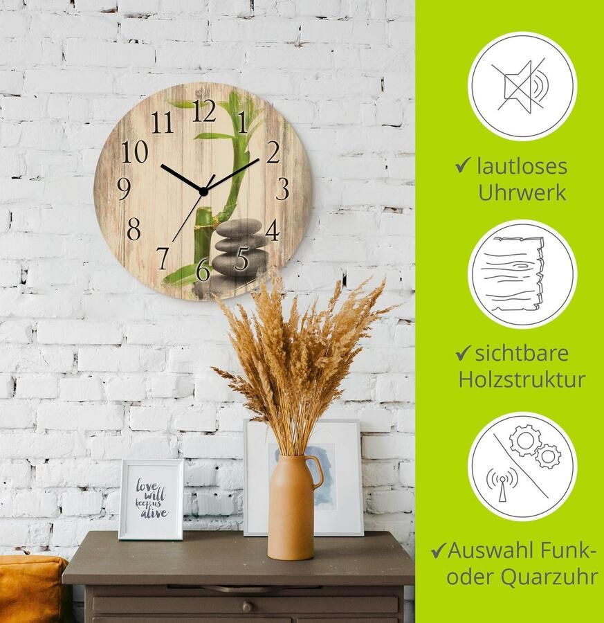 Artland Wandklok Spa concept basaltstenen optioneel verkrijgbaar met kwarts- of radiografisch uurwerk geruisloos zonder tikkend geluid - Foto 3