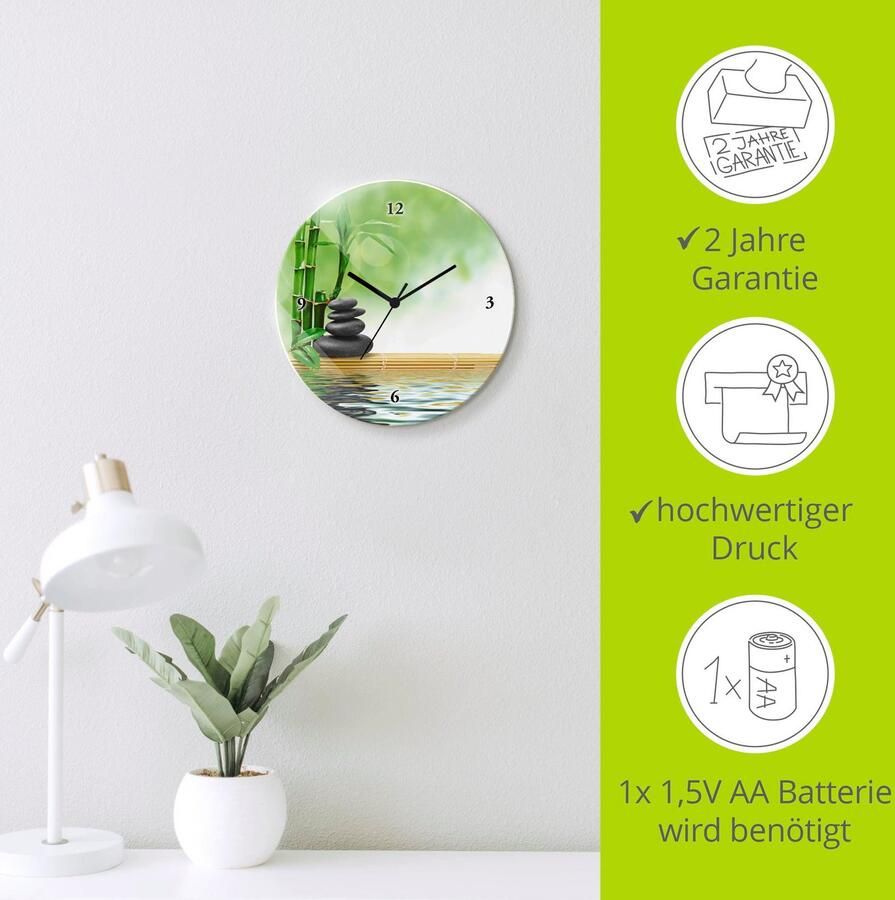 Artland Wandklok Spa concept zen basaltstenen optioneel verkrijgbaar met kwarts- of radiografisch uurwerk geruisloos zonder tikkend geluid - Foto 3