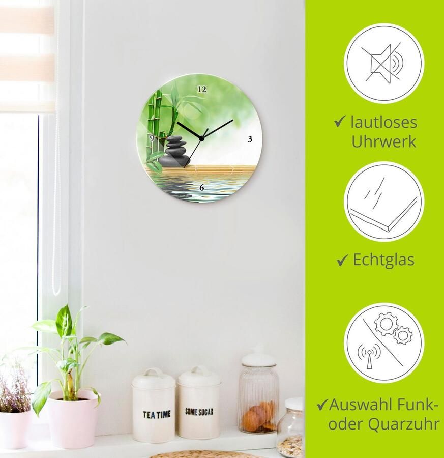 Artland Wandklok Spa concept zen basaltstenen optioneel verkrijgbaar met kwarts- of radiografisch uurwerk geruisloos zonder tikkend geluid - Foto 5