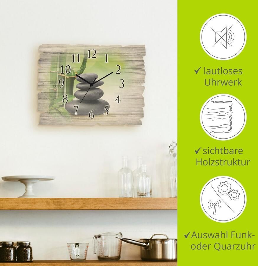 Artland Wandklok Spa concept zen basaltstenen optioneel verkrijgbaar met kwarts- of radiografisch uurwerk geruisloos zonder tikkend geluid - Foto 8