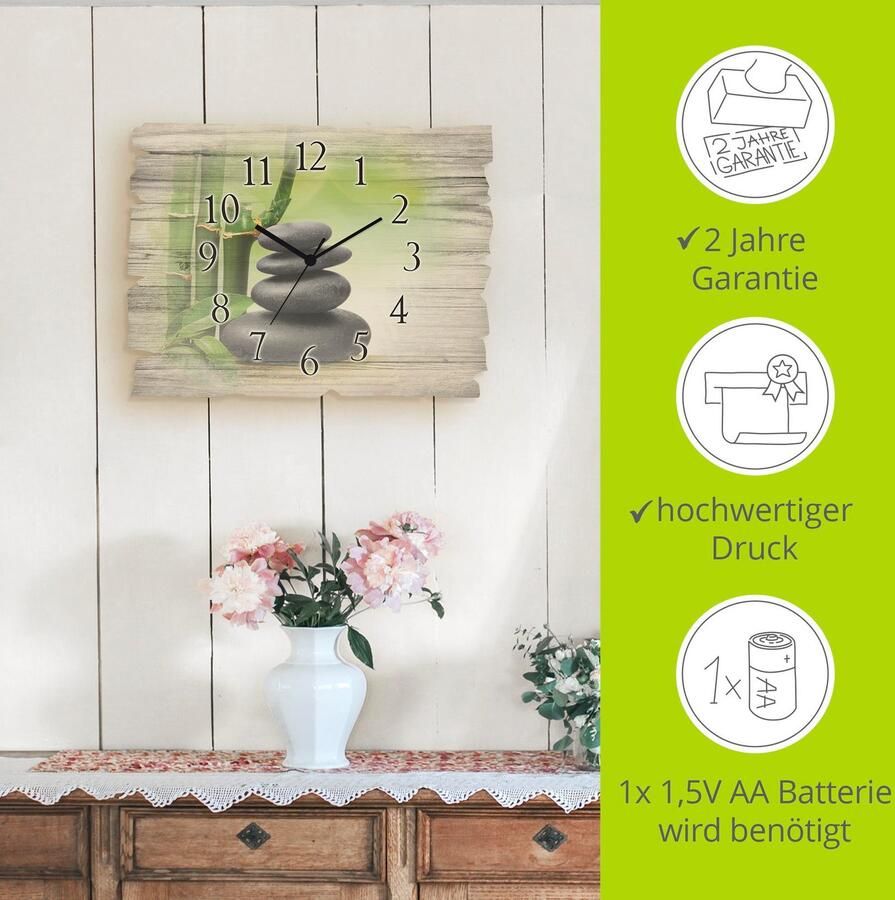 Artland Wandklok Spa concept zen basaltstenen optioneel verkrijgbaar met kwarts- of radiografisch uurwerk geruisloos zonder tikkend geluid - Foto 7