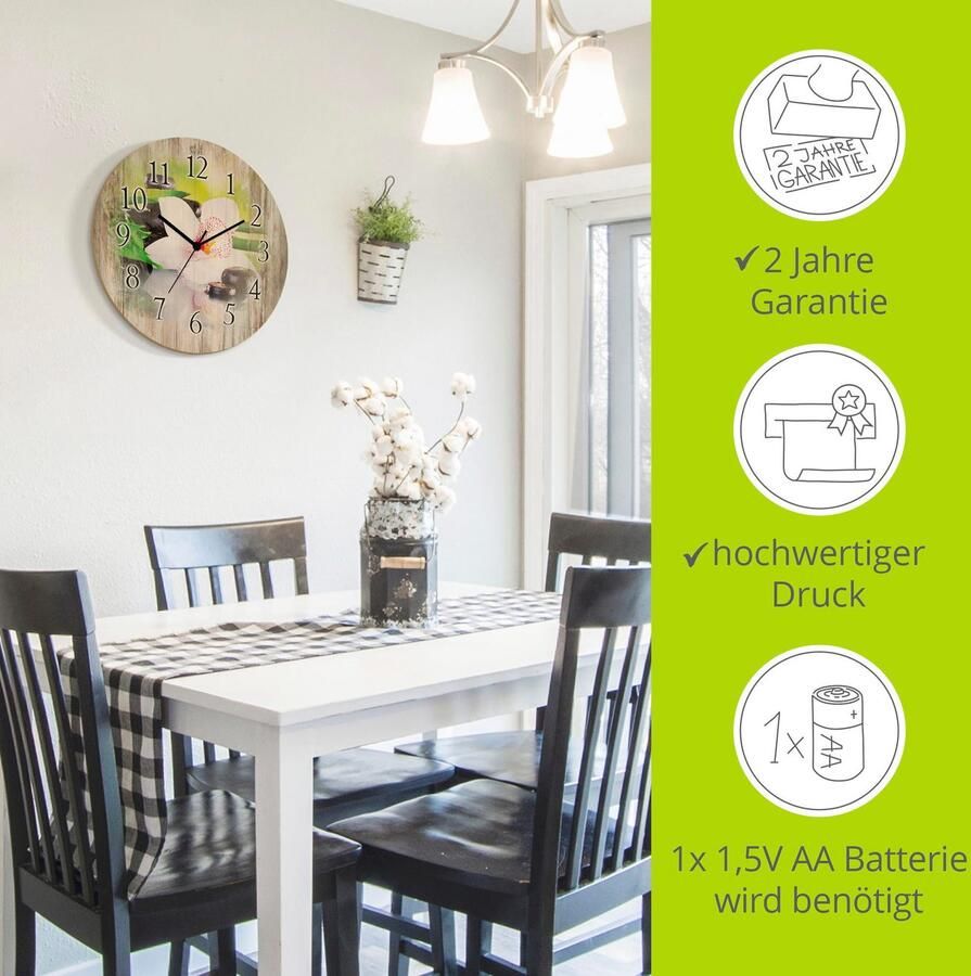 Artland Wandklok Spa stenen bamboe takjes orchidee 3d-look geschulpt met kwarts- of radiografisch uurwerk verschillende maten - Foto 2