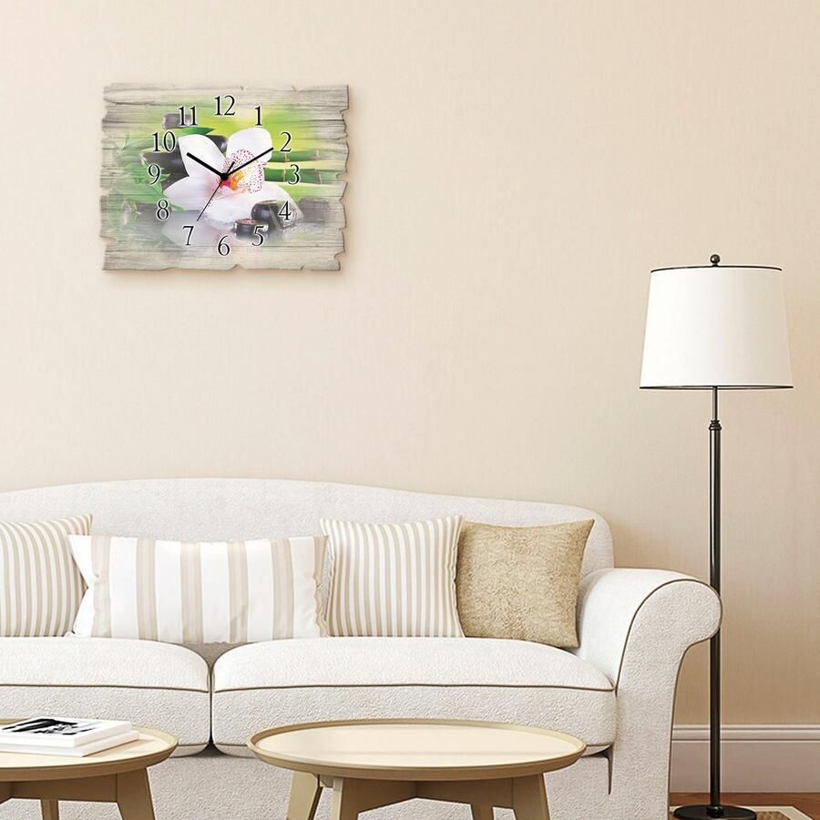 Artland Wandklok Spa stenen bamboe takjes orchidee optioneel verkrijgbaar met kwarts- of radiografisch uurwerk geruisloos zonder tikkend geluid - Foto 4