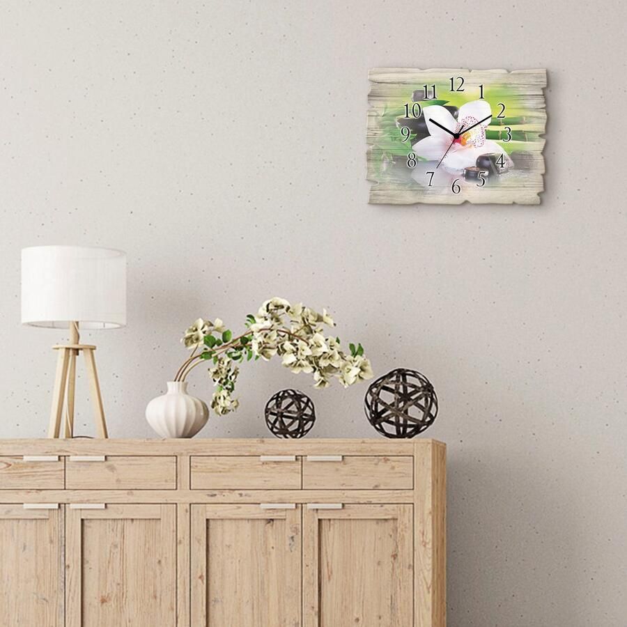 Artland Wandklok Spa stenen bamboe takjes orchidee optioneel verkrijgbaar met kwarts- of radiografisch uurwerk geruisloos zonder tikkend geluid - Foto 5