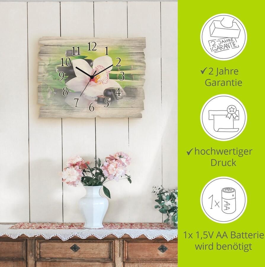 Artland Wandklok Spa stenen bamboe takjes orchidee optioneel verkrijgbaar met kwarts- of radiografisch uurwerk geruisloos zonder tikkend geluid - Foto 8