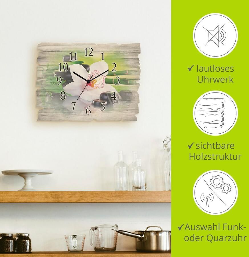 Artland Wandklok Spa stenen bamboe takjes orchidee optioneel verkrijgbaar met kwarts- of radiografisch uurwerk geruisloos zonder tikkend geluid - Foto 9