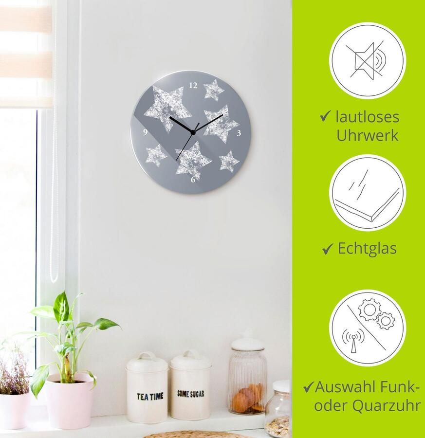 Artland Wandklok Sterren op grijs optioneel verkrijgbaar met kwarts- of radiografisch uurwerk geruisloos zonder tikkend geluid - Foto 6