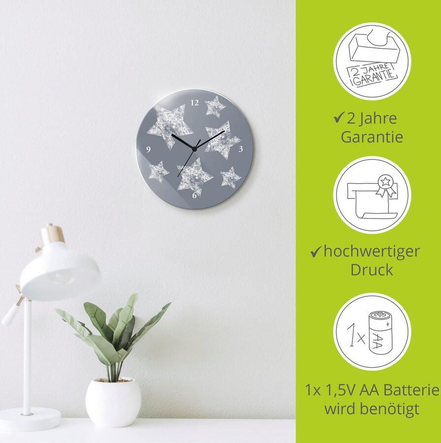 Artland Wandklok Sterren op grijs optioneel verkrijgbaar met kwarts- of radiografisch uurwerk geruisloos zonder tikkend geluid - Foto 5