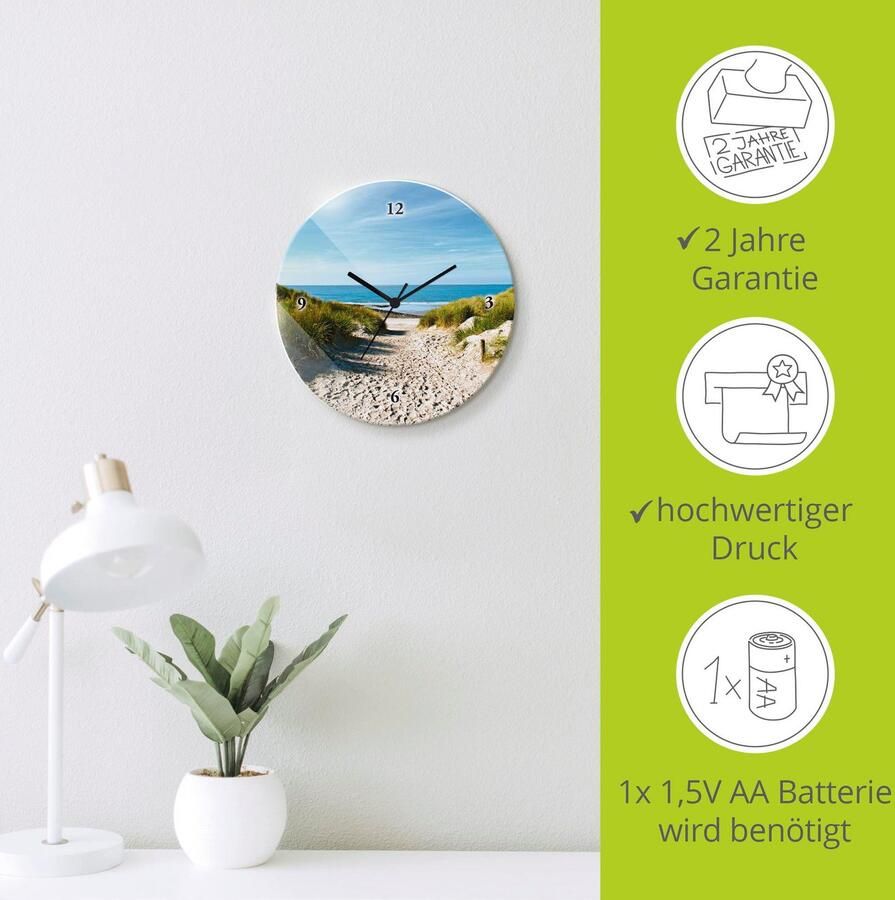 Artland Wandklok Strand met duinen en weg naar het water optioneel verkrijgbaar met kwarts- of radiografisch uurwerk geruisloos zonder tikkend geluid - Foto 4