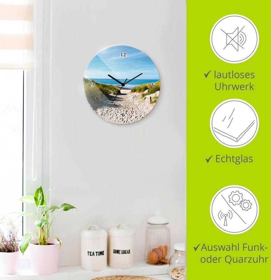 Artland Wandklok Strand met duinen en weg naar het water optioneel verkrijgbaar met kwarts- of radiografisch uurwerk geruisloos zonder tikkend geluid - Foto 5