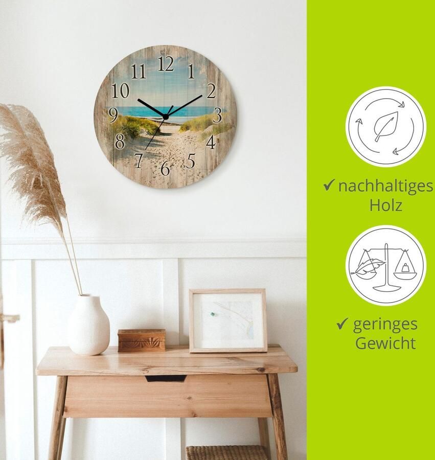 Artland Wandklok Strand met zandduinen optioneel verkrijgbaar met kwarts- of radiografisch uurwerk geruisloos zonder tikkend geluid - Foto 4