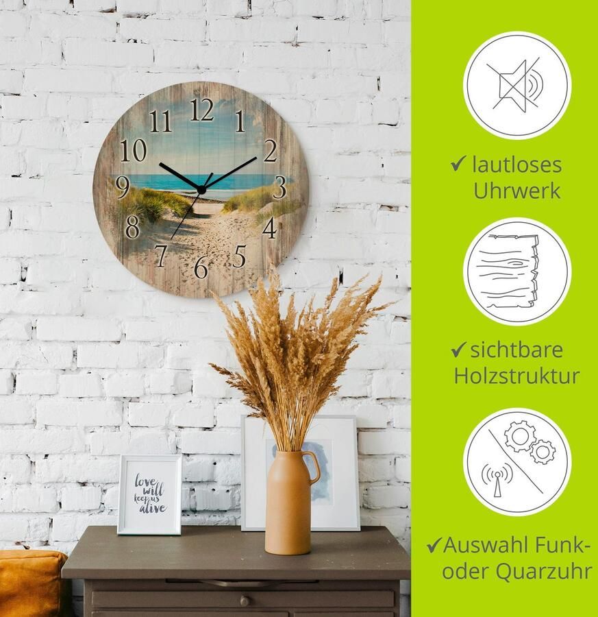 Artland Wandklok Strand met zandduinen optioneel verkrijgbaar met kwarts- of radiografisch uurwerk geruisloos zonder tikkend geluid - Foto 3