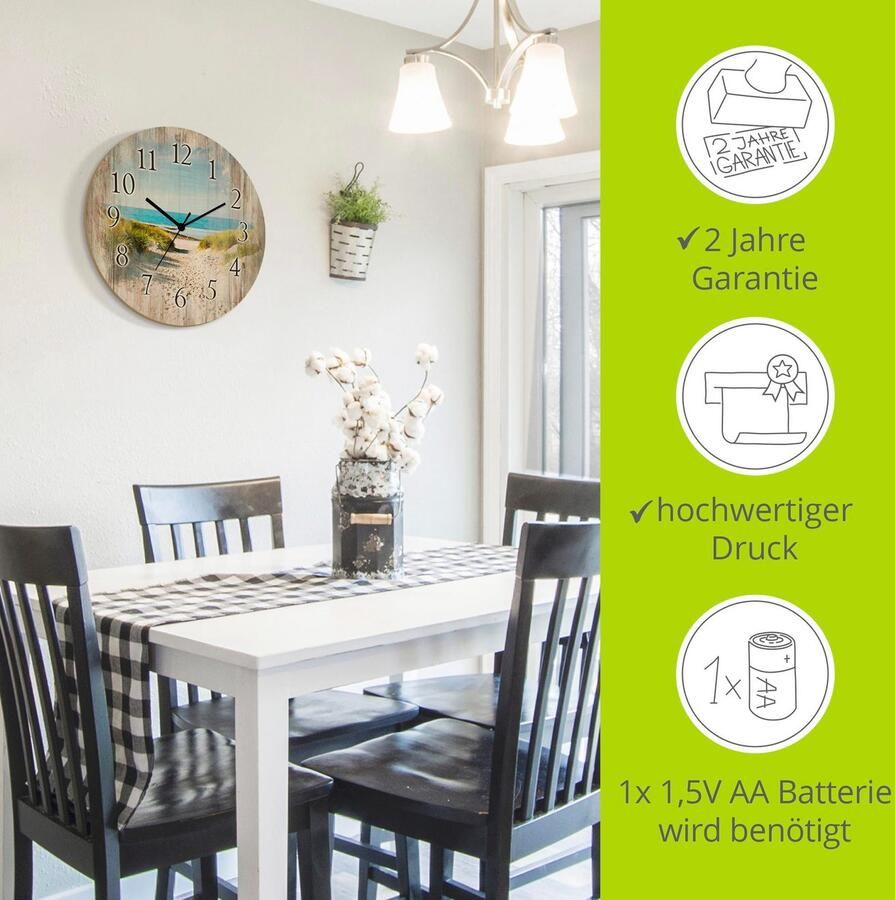 Artland Wandklok Strand met zandduinen optioneel verkrijgbaar met kwarts- of radiografisch uurwerk geruisloos zonder tikkend geluid - Foto 2