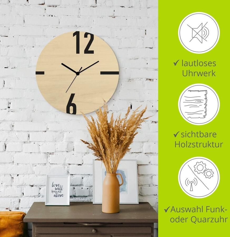 Artland Wandklok Tijd in asymmetrie optioneel verkrijgbaar met kwarts- of radiografisch uurwerk geruisloos zonder tikkend geluid - Foto 3