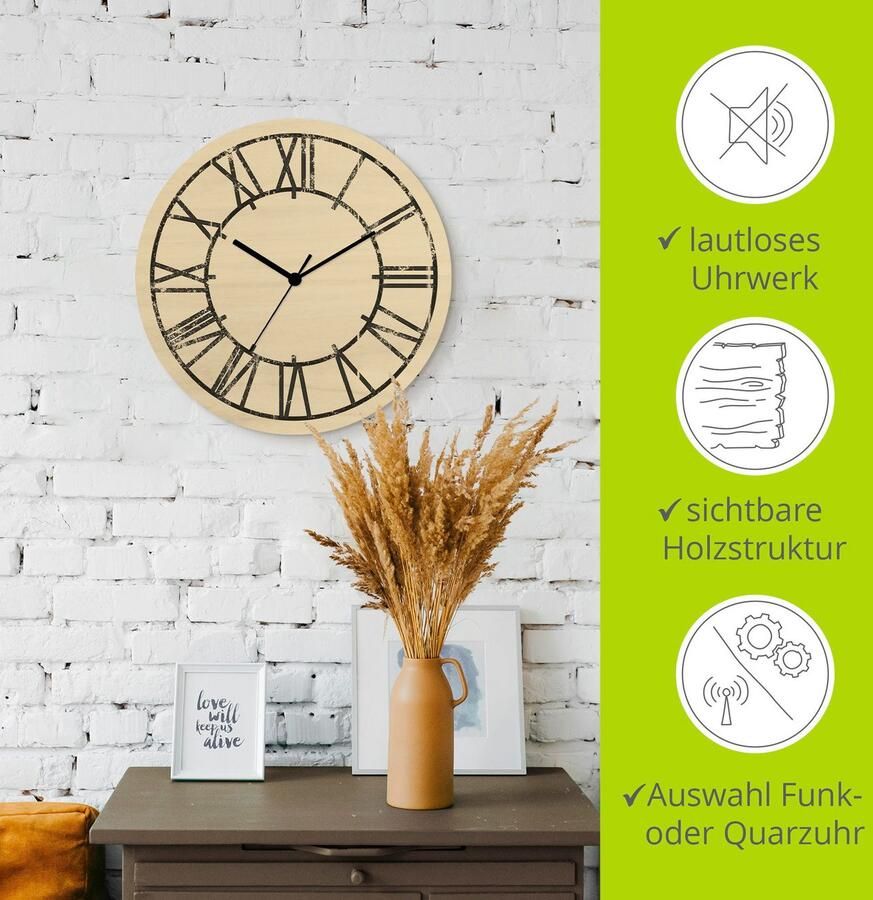 Artland Wandklok Tijd met Romeinse cijfers elegantie optioneel verkrijgbaar met kwarts- of radiografisch uurwerk geruisloos zonder tikkend geluid - Foto 3