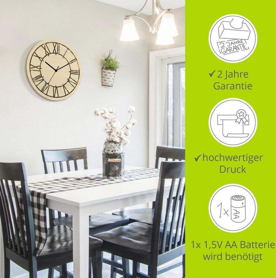 Artland Wandklok Tijd met Romeinse cijfers elegantie optioneel verkrijgbaar met kwarts- of radiografisch uurwerk geruisloos zonder tikkend geluid - Foto 2