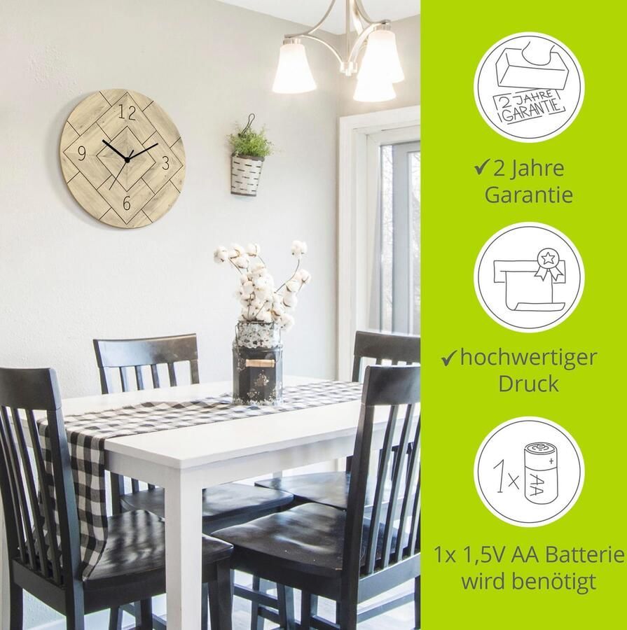 Artland Wandklok Tijd op visgraatpatroon optioneel verkrijgbaar met kwarts- of radiografisch uurwerk geruisloos zonder tikkend geluid - Foto 2