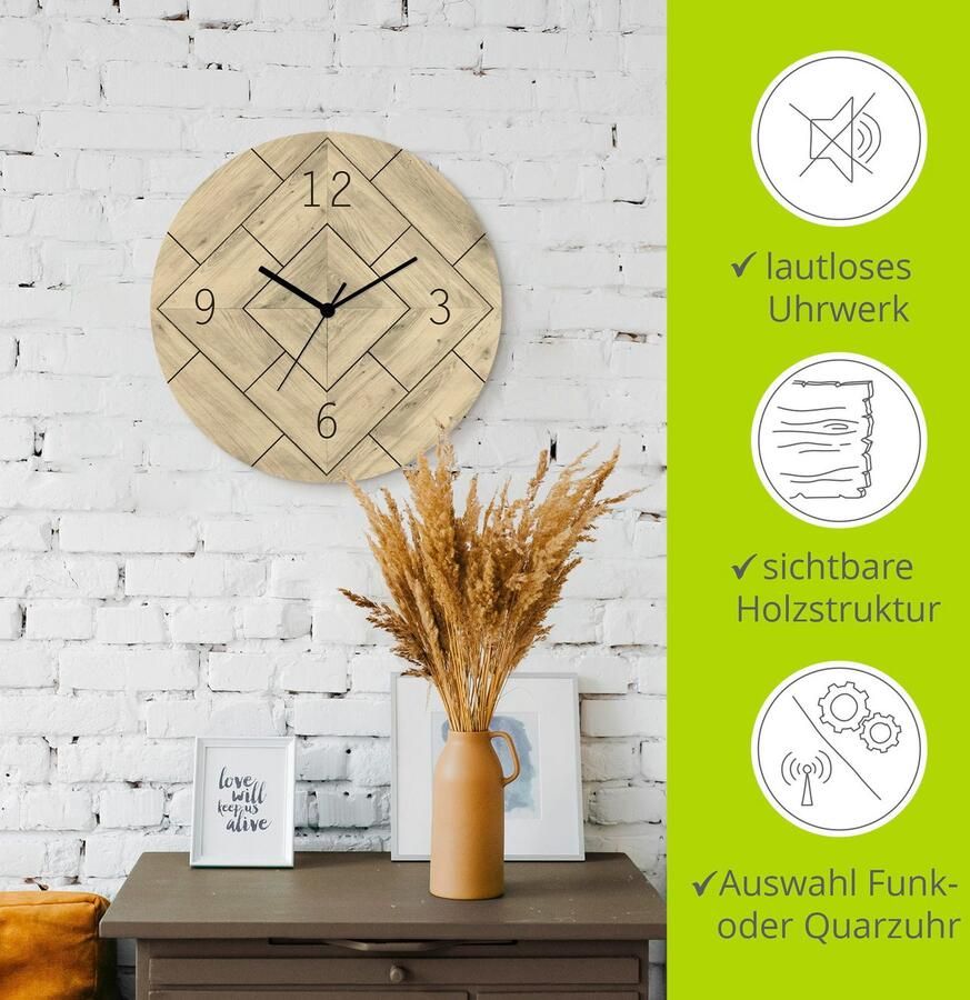 Artland Wandklok Tijd op visgraatpatroon optioneel verkrijgbaar met kwarts- of radiografisch uurwerk geruisloos zonder tikkend geluid - Foto 3