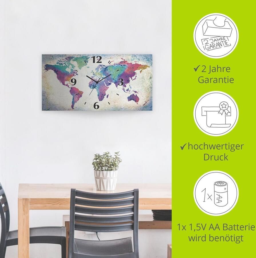 Artland Wandklok Veelkleurige wereldkaart 3d-look geschulpt met kwarts- of radiografisch uurwerk verschillende maten - Foto 3