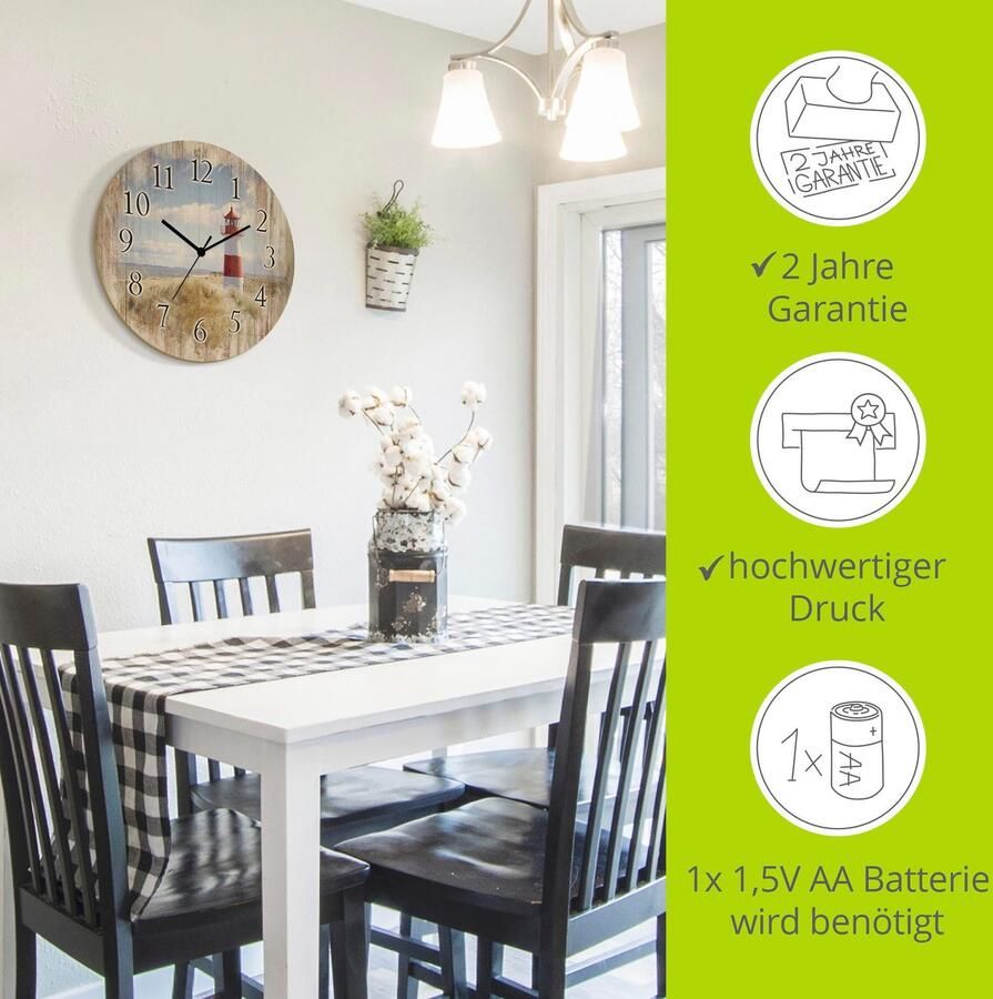 Artland Wandklok Vuurtoren Sylt optioneel verkrijgbaar met kwarts- of radiografisch uurwerk geruisloos zonder tikkend geluid - Foto 2