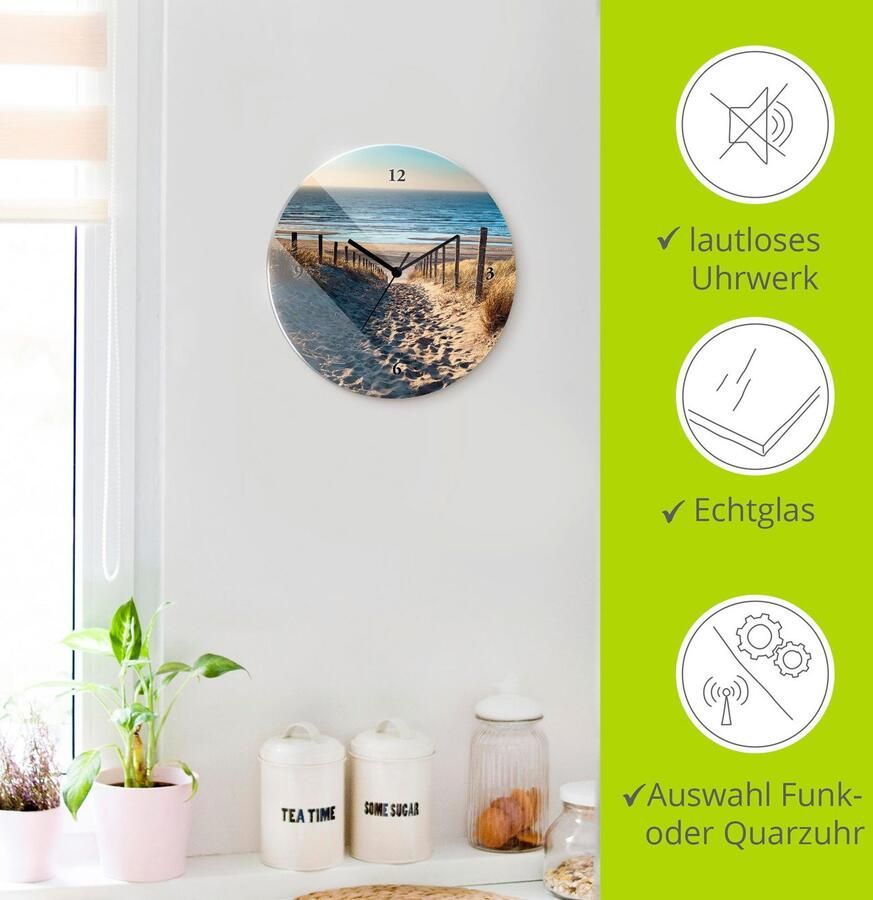 Artland Wandklok Weg naar het Noordzeestrand zonsondergang optioneel verkrijgbaar met kwarts- of radiografisch uurwerk geruisloos zonder tikkend geluid - Foto 6
