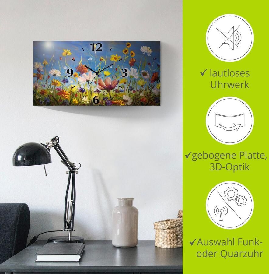 Artland Wandklok Weide met wilde bloemen 3d-look geschulpt met kwarts- of radiografisch uurwerk verschillende maten - Foto 5