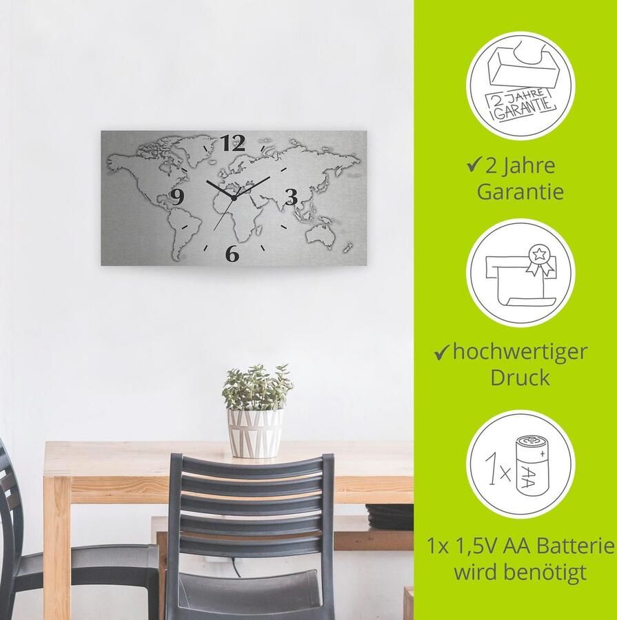Artland Wandklok Wereldkaart 3d-look geschulpt met kwarts- of radiografisch uurwerk verschillende maten - Foto 3