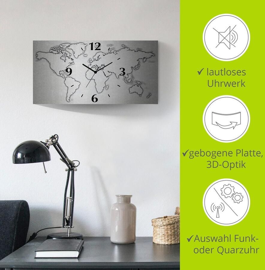 Artland Wandklok Wereldkaart 3d-look geschulpt met kwarts- of radiografisch uurwerk verschillende maten - Foto 5