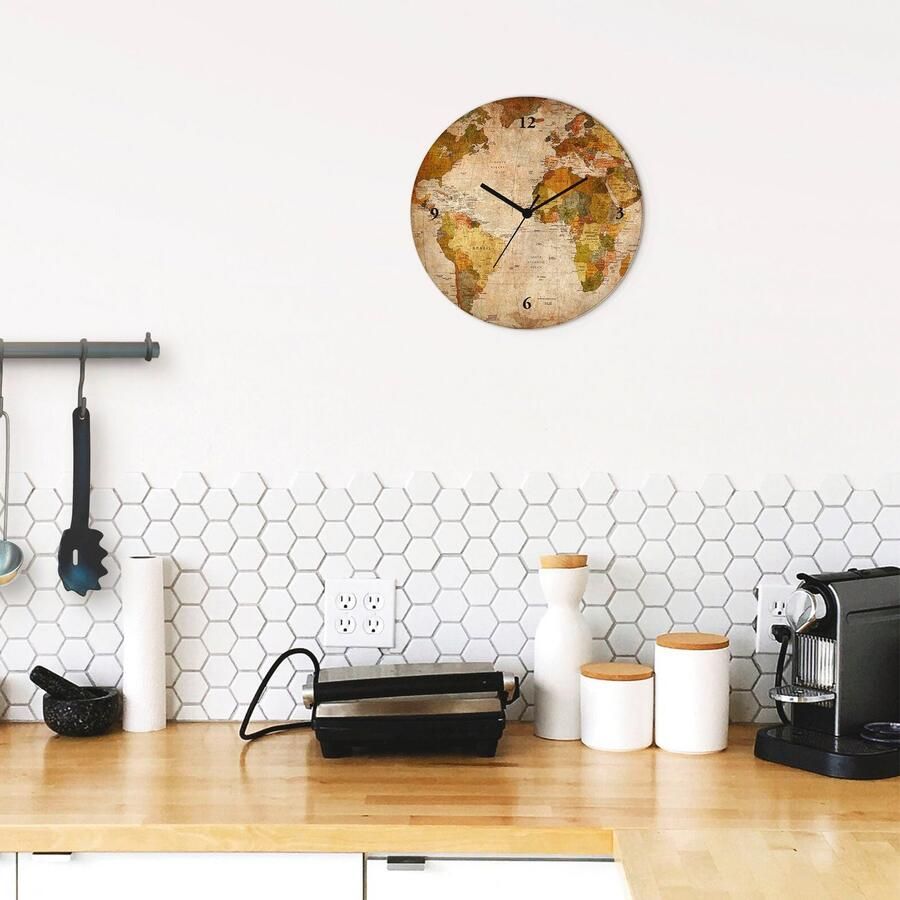 Artland Wandklok Wereldkaart optioneel verkrijgbaar met kwarts- of radiografisch uurwerk geruisloos zonder tikkend geluid - Foto 4